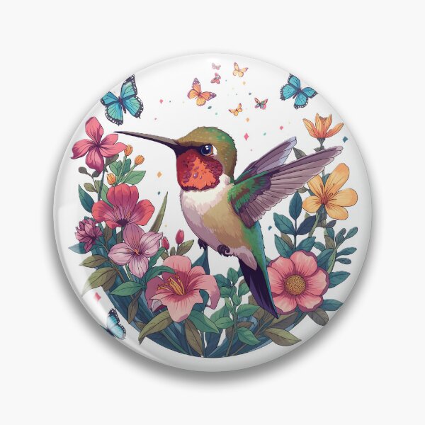 Item preview, Colorful Hummingbird Among Tropical Flowers & Butterflies | Botanical Bird | Vibrant Nature Aesthetic designed and sold by dreamz-world.