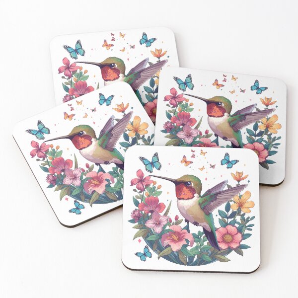 Item preview, Colorful Hummingbird Among Tropical Flowers & Butterflies | Botanical Bird | Vibrant Nature Aesthetic designed and sold by dreamz-world.
