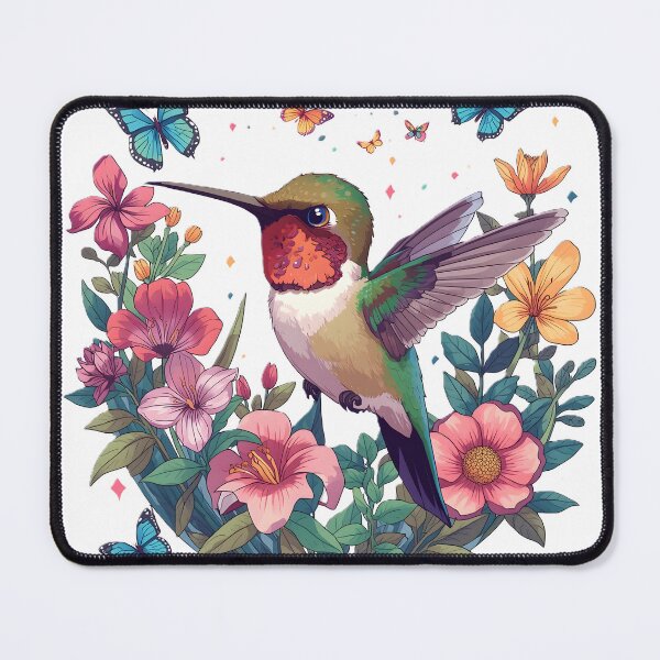 Item preview, Colorful Hummingbird Among Tropical Flowers & Butterflies | Botanical Bird | Vibrant Nature Aesthetic designed and sold by dreamz-world.