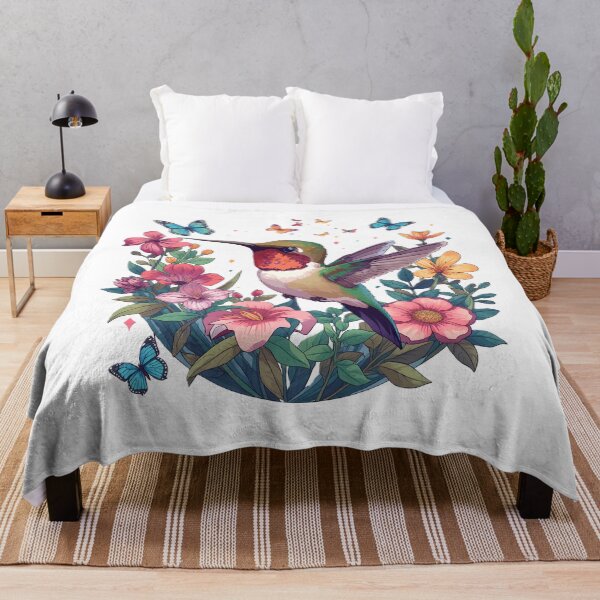 Item preview, Colorful Hummingbird Among Tropical Flowers & Butterflies | Botanical Bird | Vibrant Nature Aesthetic designed and sold by dreamz-world.