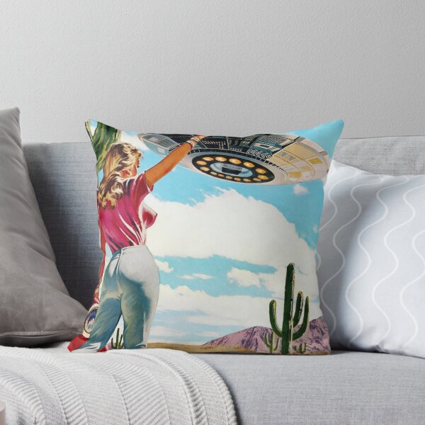 Item preview, Retro Woman UFO Encounter in Desert Sky designed and sold by Vicky021.