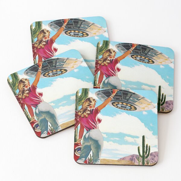 Item preview, Retro Woman UFO Encounter in Desert Sky designed and sold by Vicky021.