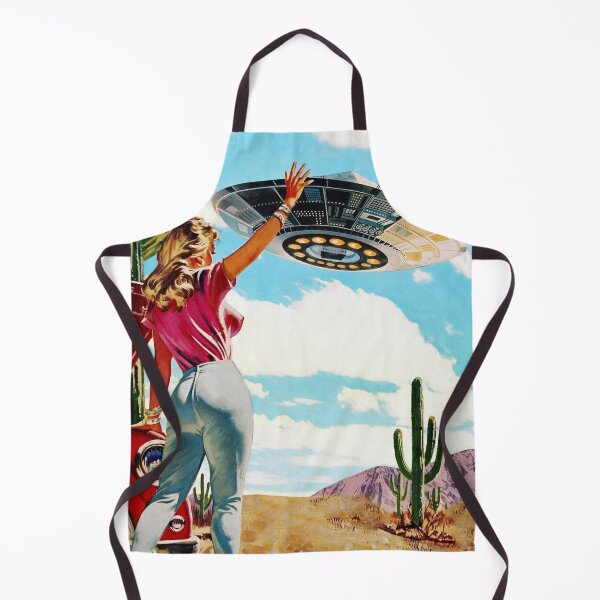 Item preview, Retro Woman UFO Encounter in Desert Sky designed and sold by Vicky021.