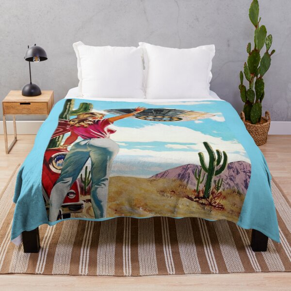 Item preview, Retro Woman UFO Encounter in Desert Sky designed and sold by Vicky021.