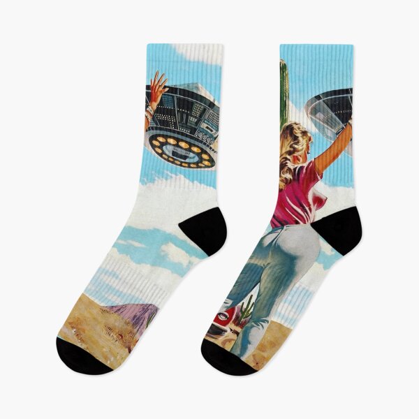 Item preview, Retro Woman UFO Encounter in Desert Sky designed and sold by Vicky021.