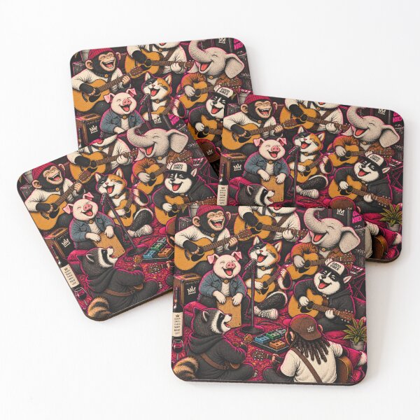 Item preview, Cozy Acoustic Jam Circle - Monkey Panda Elephant Cat Pig Husky Raccoon Guitar Band designed and sold by BRTHRCNK01.