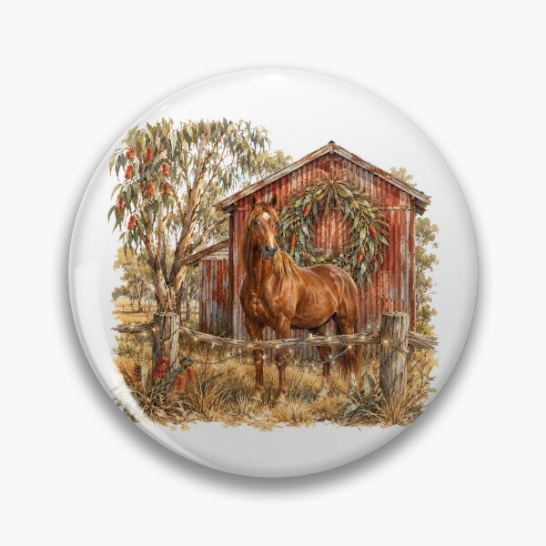 Item preview, Aussie Stock Horse At The Shed Australian Farm Girl Country Horse Bottlebrush Wreath designed and sold by Yellowriversss.