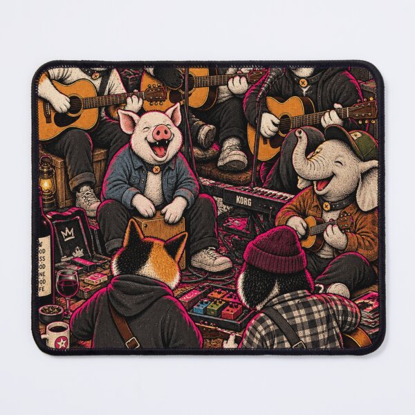 Item preview, Cozy Folk Animal Band Jam - Cat Panda Husky Pig Elephant Guitar Cajon Ukulele Group designed and sold by BRTHRCNK01.