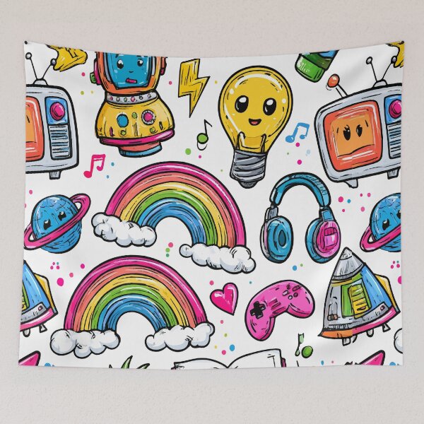 Item preview, Colorful Cute Rainbow Tech Kawaii Print Pattern designed and sold by RichardRags.