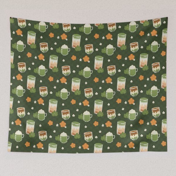 Item preview, Pumpkin Matcha Lattes - Cozy Japanese Autumn Cafe Pattern designed and sold by VenusandMoon.