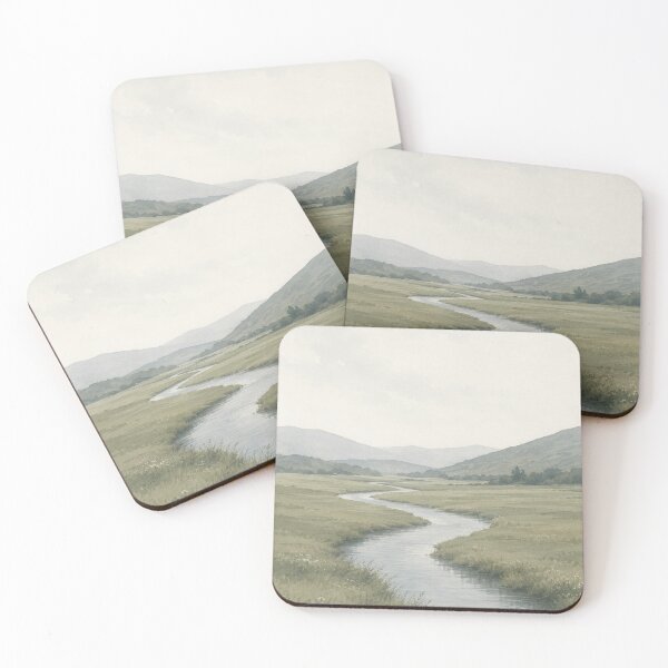 Item preview, Winding River Valley – Gentle Watercolor Landscape Painting designed and sold by Zaramodo.
