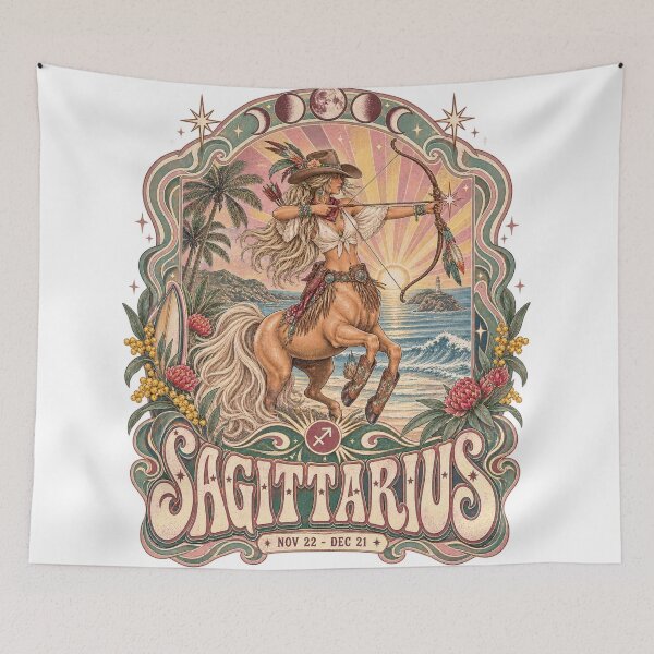 Item preview, Sagittarius Cowgirl Centaur Aussie Beach Zodiac Horse Wattle Waratah Western designed and sold by Yellowriversss.