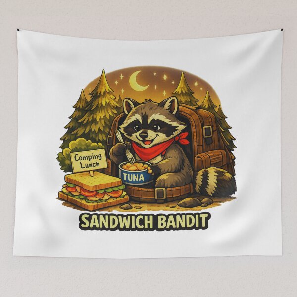 Item preview, Cute Camping Raccoon Sandwich Bandit Illustration designed and sold by GabeMountainArt.