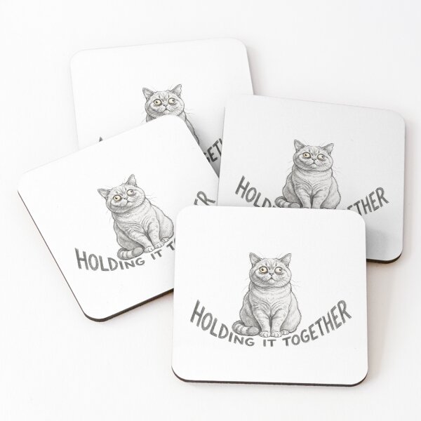 Item preview, British Shorthair Cat Holding It Together Hand Drawn Pencil Sketch Funny Tired Cat Meme Art designed and sold by Nakrisa.