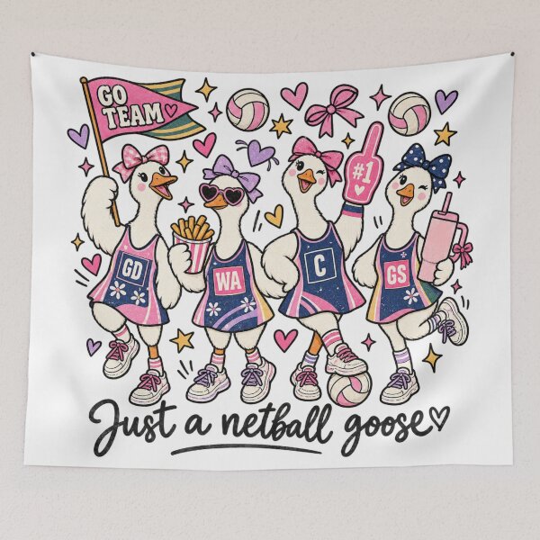 Item preview, Go Team Netball Geese Cute Aussie Netball Mum Pink Bow Goose Netball designed and sold by Yellowriversss.