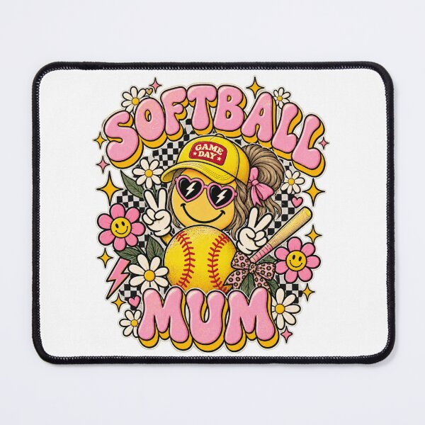 Item preview, Softball Mum Game Day Retro Pink Aussie Softball Mum Smiley Daisy designed and sold by Yellowriversss.
