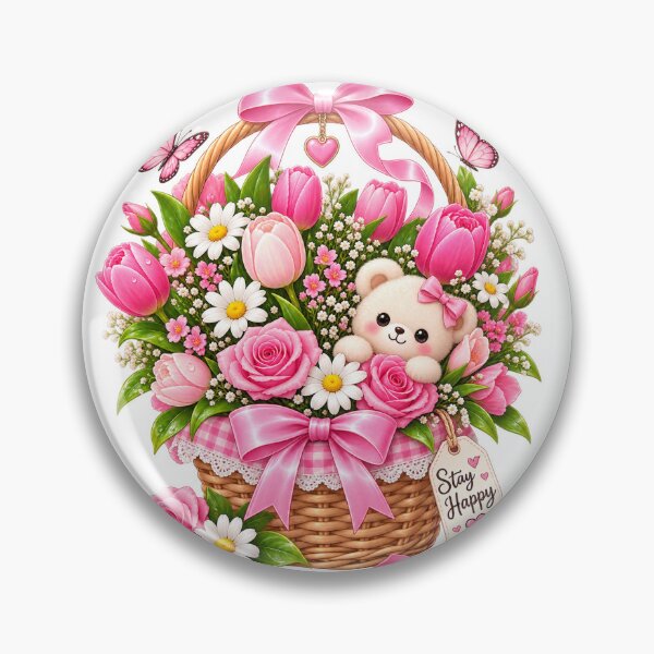 Item preview, Cute Teddy Bear Flower Basket – Stay Happy | Pink Floral Kawaii Design designed and sold by Ishratparween11.