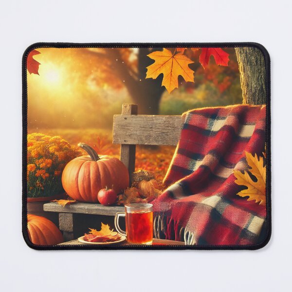 Item preview, Cozy Autumn Porch Art, Fall Pumpkins and Plaid Blanket, Warm Seasonal Wall Decor   designed and sold by NarjaShop.
