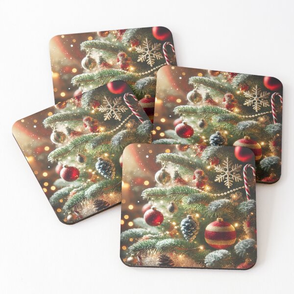 Item preview, Festive Christmas Tree Art, Red and Gold Ornaments, Cozy Holiday Wall Decor designed and sold by NarjaShop.