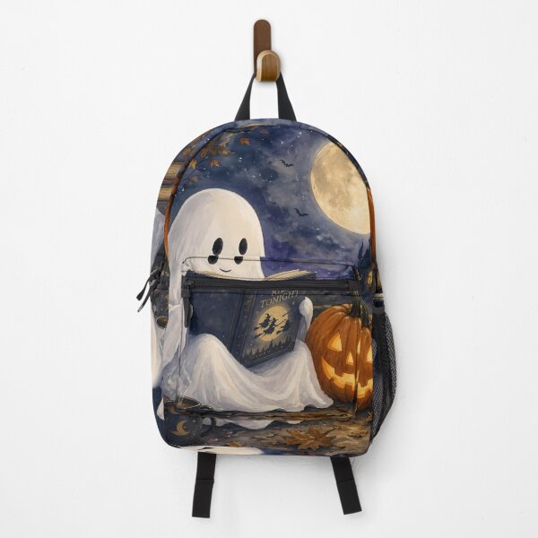 Item preview, Cute Ghost Reading Book Pumpkin Watercolor Autumn Full Moon designed and sold by GrinGalore.