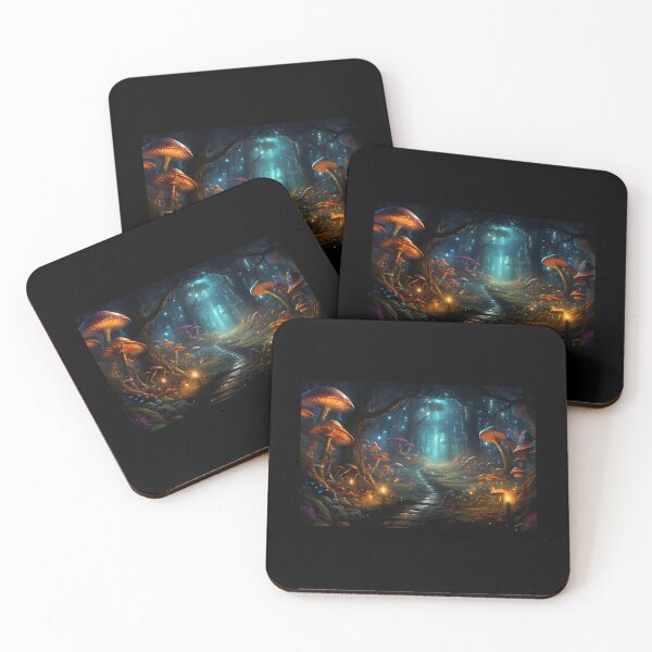 Item preview, Bioluminescent Mushroom Forest Illuminated Glowing Woodland Path designed and sold by wolf-jacks.
