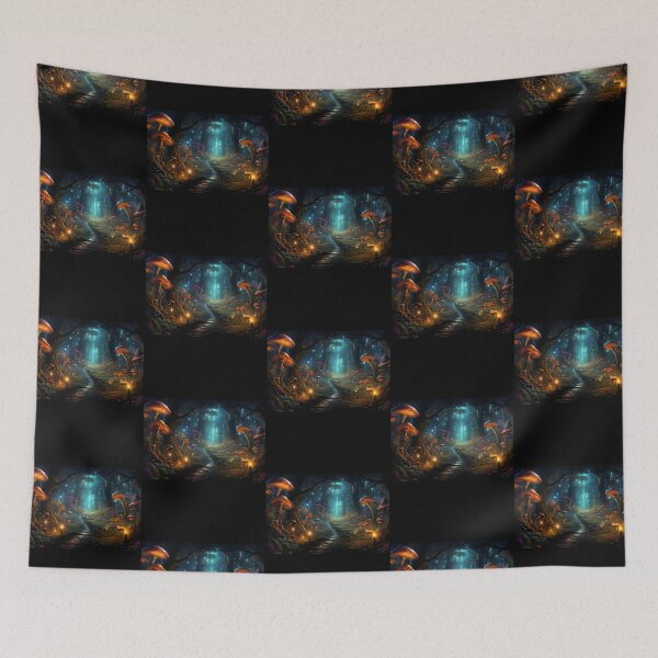 Item preview, Bioluminescent Mushroom Forest Illuminated Glowing Woodland Path designed and sold by wolf-jacks.