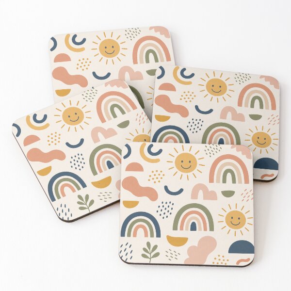 Item preview, Happy Shapes – Retro Sunshine & Rainbow Pattern designed and sold by 50Pxels.