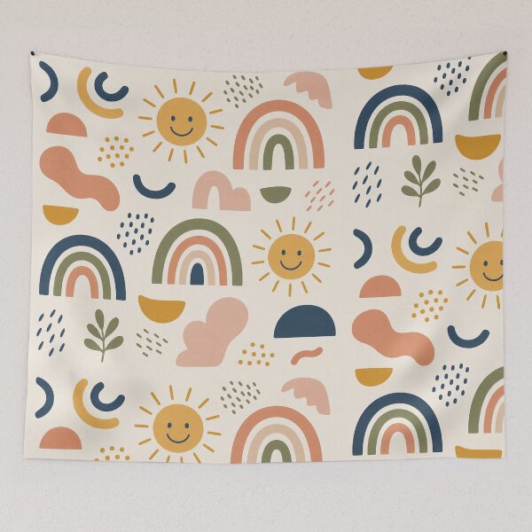 Item preview, Happy Shapes – Retro Sunshine & Rainbow Pattern designed and sold by 50Pxels.