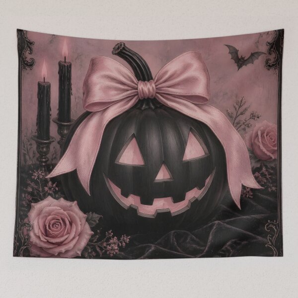 Item preview, Coquette Goth Black Pumpkin Pink Ribbon Bow Spooky Vintage designed and sold by GrinGalore.