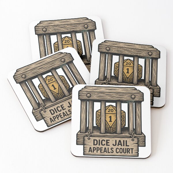 Item preview, Dice Jail Appeals Court Linocut TTRPG Humor Art designed and sold by Wanderquill Studio.
