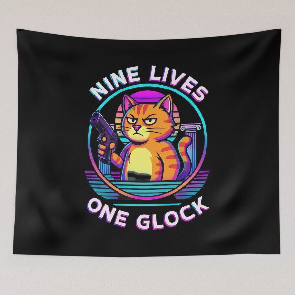 Item preview, Grumpy Cat Nine Lives One Glock Retro Sunset designed and sold by GiaoCalonas.