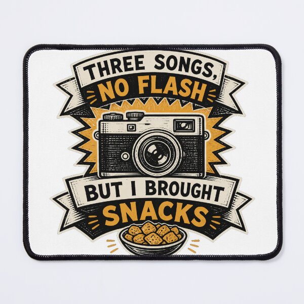 Item preview, Three Songs No Flash Concert Photography Retro Camera Woodcut Art designed and sold by Wanderquill Studio.