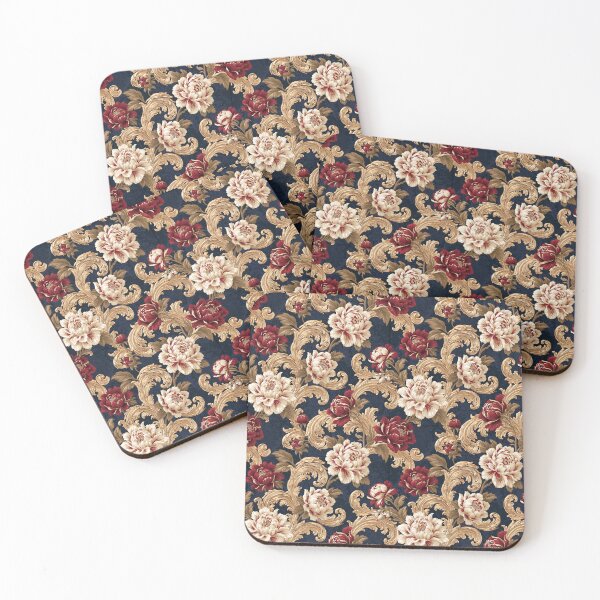 Item preview, Gilded Scrollwork Variegated Peony Navy designed and sold by Jirka Svetlik, Studio Illuvision.