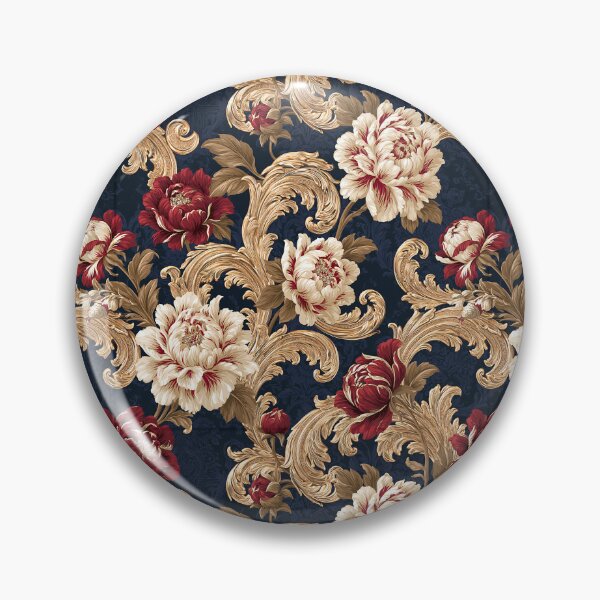Item preview, Gilded Scrollwork Variegated Peony Navy designed and sold by Jirka Svetlik, Studio Illuvision.