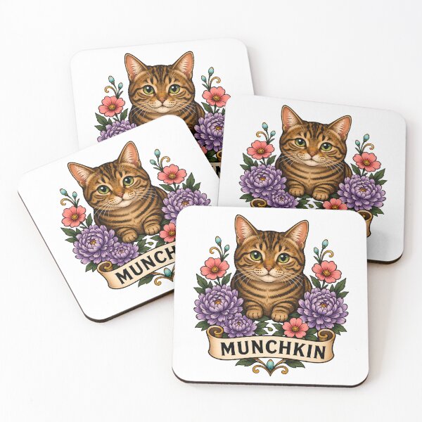 Item preview, Munchkin Cat Purple Dahlia Tattoo Art designed and sold by Old's Cool Cat Studio.