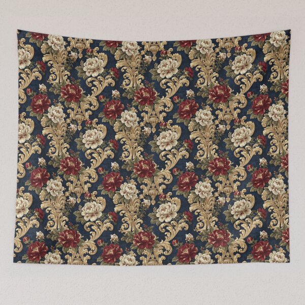 Item preview, Ornate Gold Urn Peony Damask Navy designed and sold by Jirka Svetlik, Studio Illuvision.