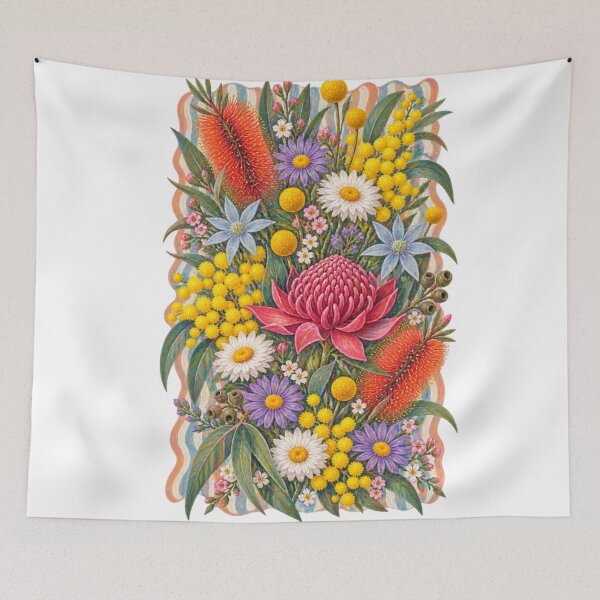 Item preview, Aussie Spring Native Wildflower Bouquet Waratah Bottlebrush Wattle Billy Buttons Garden designed and sold by Yellowriversss.
