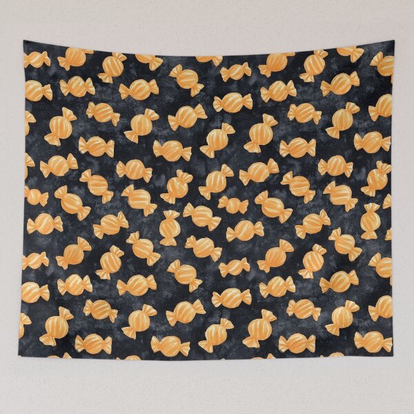 Item preview, Halloween Candy Pattern Orange Wrapped Sweets Black designed and sold by Nine Lives Studio.