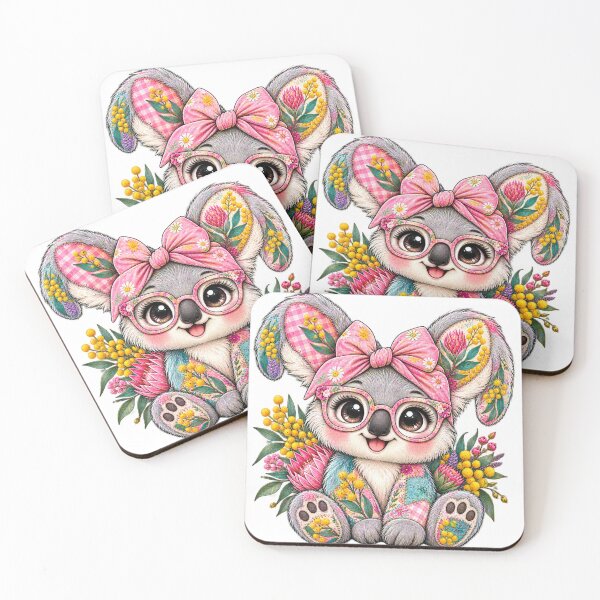 Artikelvorschau, Osterhase Koala, niedliches Patchwork-Design, australischer Koala, Wattle Waratah Brille entworfen und verkauft von Yellowriversss.