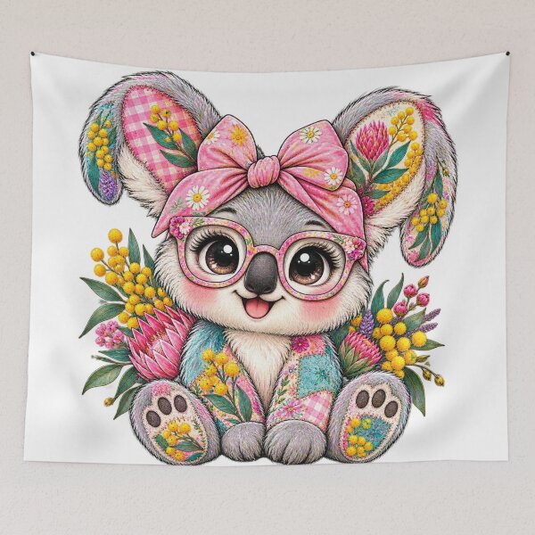 Item preview, Bunny Koala Easter Cute Patchwork Aussie Koala Bunny Wattle Waratah Glasses designed and sold by Yellowriversss.