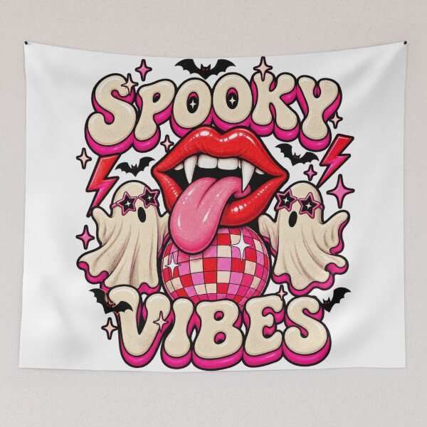 Item preview, Spooky Vibes Retro Pink Disco Ghost Vampire Lips Halloween Disco Ball designed and sold by Yellowriversss.