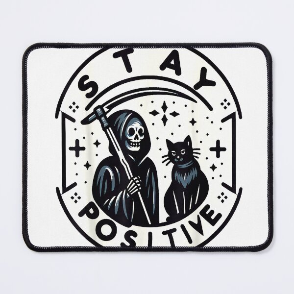 Item preview, Black Cat Stay Positive Dark Humor Grim Reaper T-Shirt designed and sold by Cafe18.