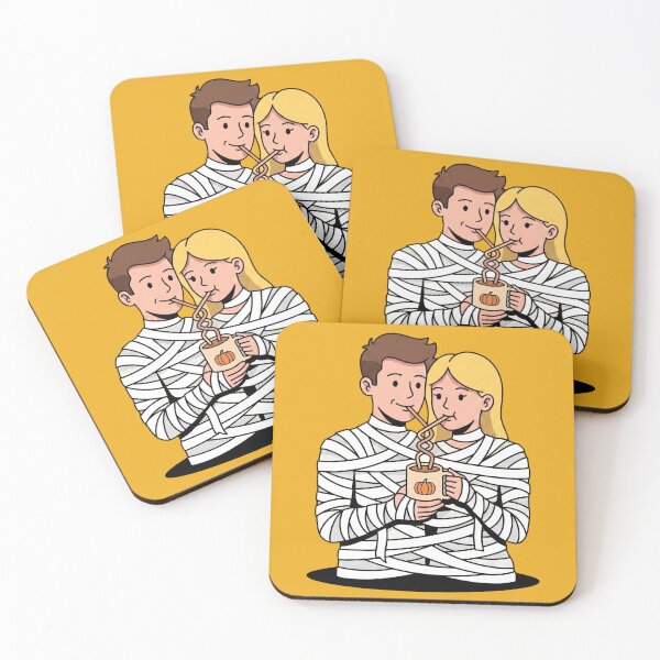 Item preview, Mummy Couple Wrapped Together Sharing Pumpkin Spice Coffee Halloween Romance Art designed and sold by Rare By Hero.