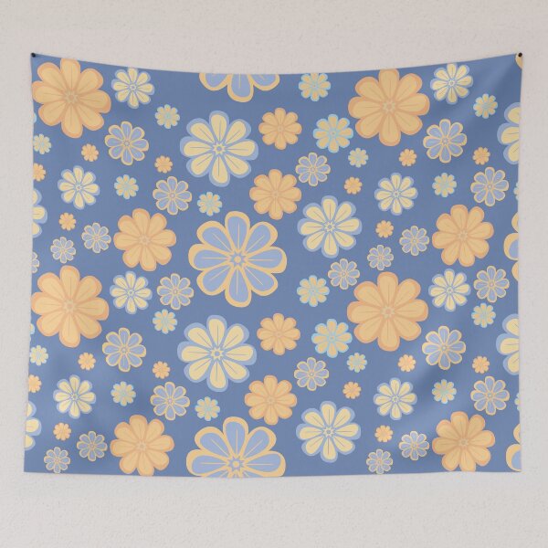 Item preview, Cute pastel floral pattern on blue background designed and sold by prapapon.