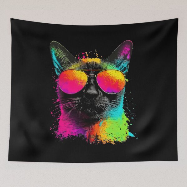 Item preview, Cool Cat Aviator Sunglasses Neon Paint Splatter designed and sold by OlyvieArt.