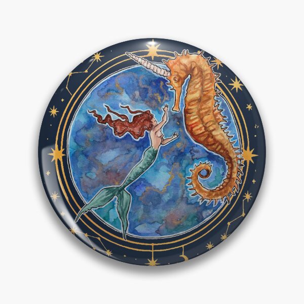 Item preview, Mermaid and Sea Unicorn Seahorse, Fantasy Watercolor Art designed and sold by esmavart.