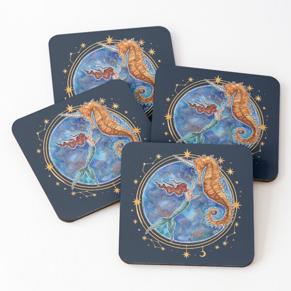 Item preview, Mermaid and Sea Unicorn Seahorse, Fantasy Watercolor Art designed and sold by esmavart.