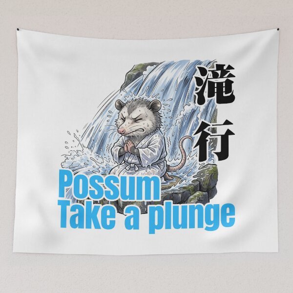 Item preview, Possum Take a Plunge – Funny Waterfall Meditation Japanese Taki Gyo Design designed and sold by LOVEARTDESIGN.