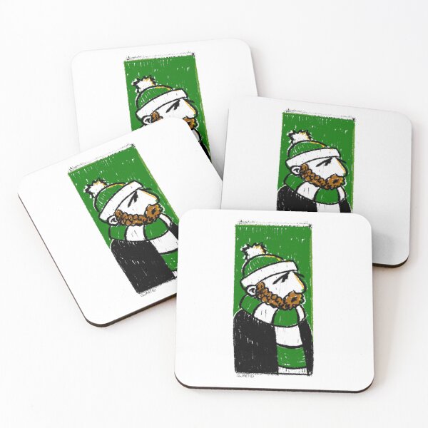 Item preview, Ilustración clásica de un aficionado al fútbol | Seguidor de la grada | Bufanda verde y blanca designed and sold by GWARTGB.