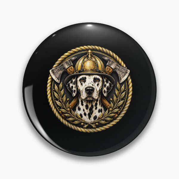 Artikelvorschau, Porträt eines Feuerwehr-Dalmatiners im Vintage-Emblem-Stil entworfen und verkauft von ROUX-ART.